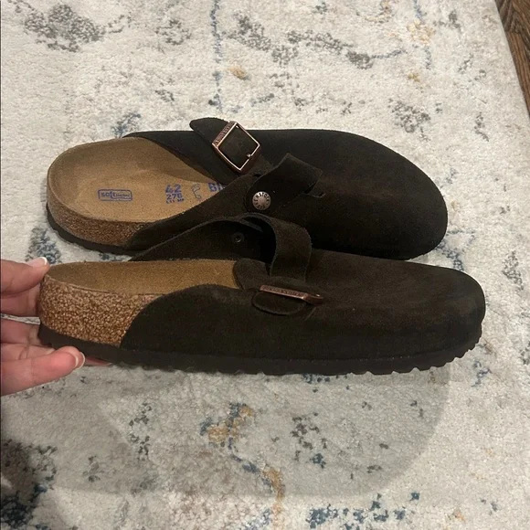 Birkenstock Boston Soft Footbed Mocha Brown Suede Clogs Women 11 Men 9 Comfort